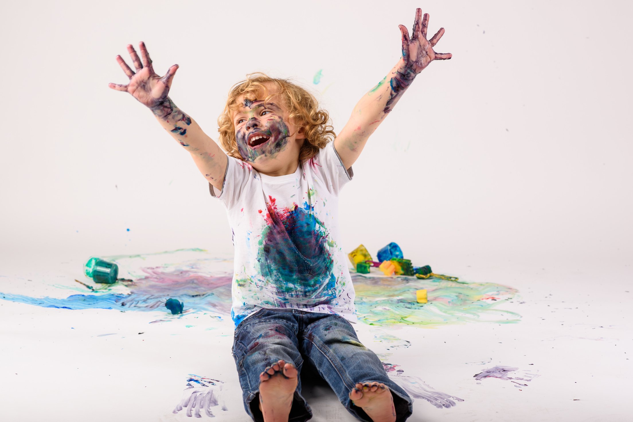 Happy  Boy on Messy Floor